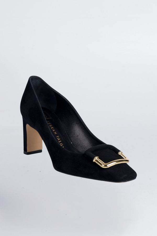 Velvet Buckle Block Heels