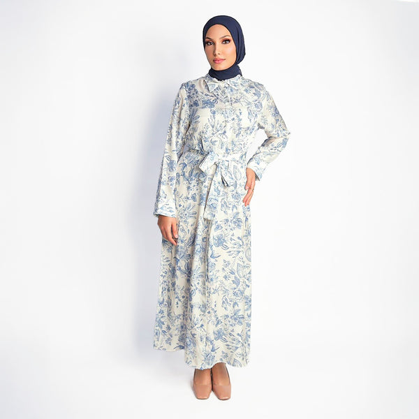 MARIE PATTERNED STONE-WASHED SILK SHIRT DRESS