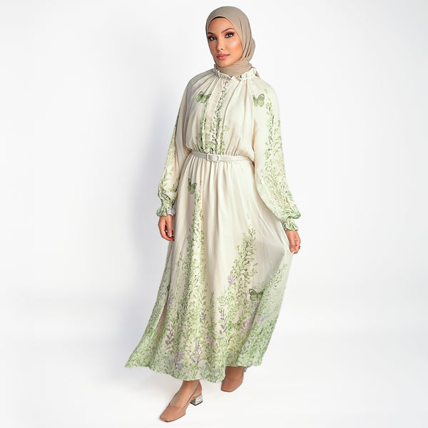 Hyacinth Patterned Half Brit Chiffon Dress