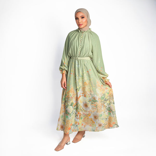 FLORAL PATTERNED CHIFFON BRITTLE DRESS