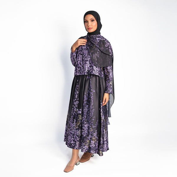 HYACINTH PATTERNED TWILL SHAWL DETAILED SKIRT SET
