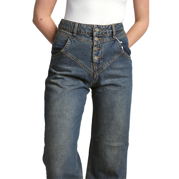 Casual Blue High-Waisted Denim Pants
