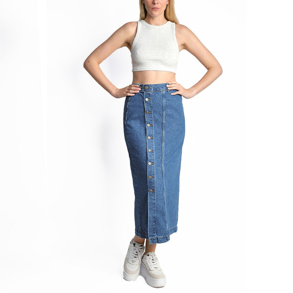 High-Waisted Button-Front Skirt