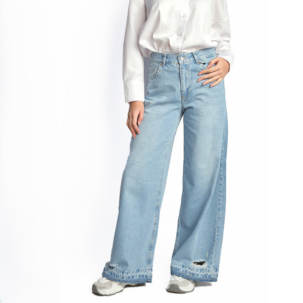 Casual light Blue High-Waisted Denim Pants