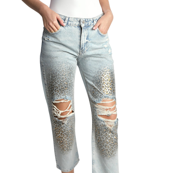 LEOPARD RIPPED JEANS