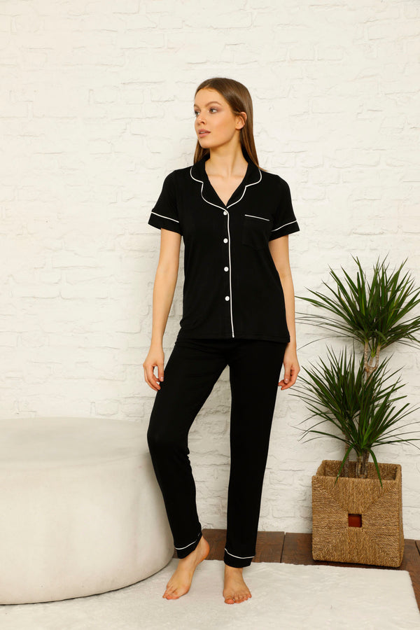 Classic piped cotton nighties set