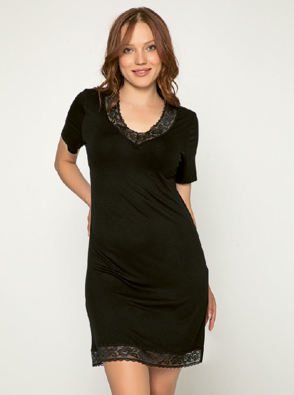Lace trim cotton nighties dress