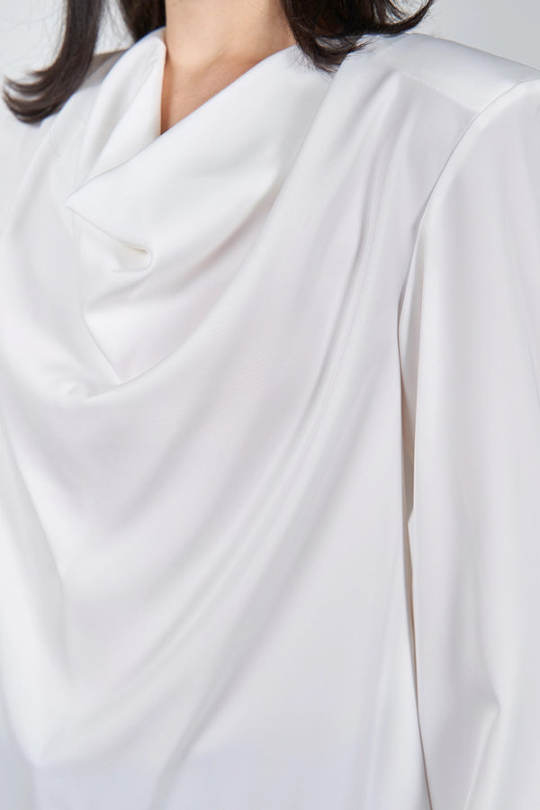 Cowl Neck Long Sleeve Satin Blouse