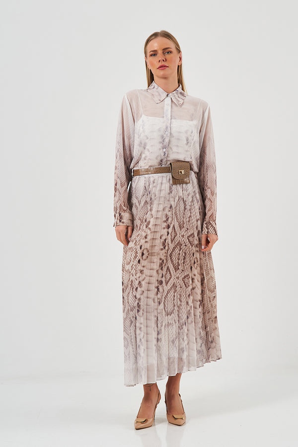 SNAKE PATTERNED LOOK CHIFFON SHIRT+ SKIRT
