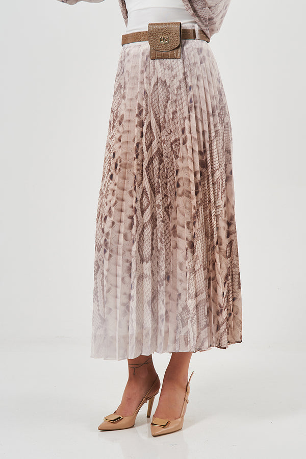 BAGBELTED SNAKE PATTERN LOOK PLEATED SKIRT