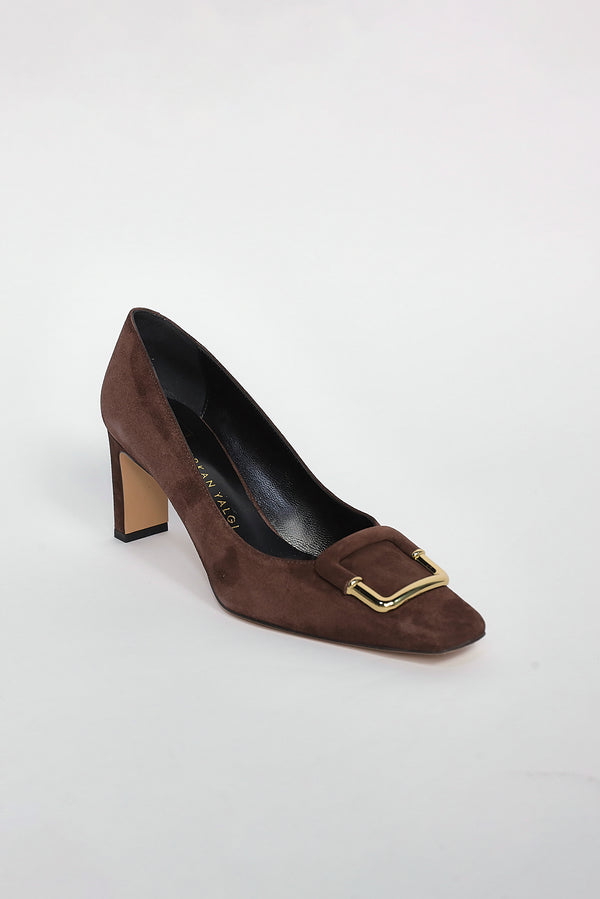 BrownBuckle Block Heels