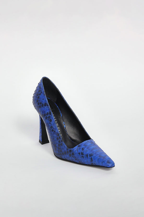Royal Blue Real Python Leather Heels